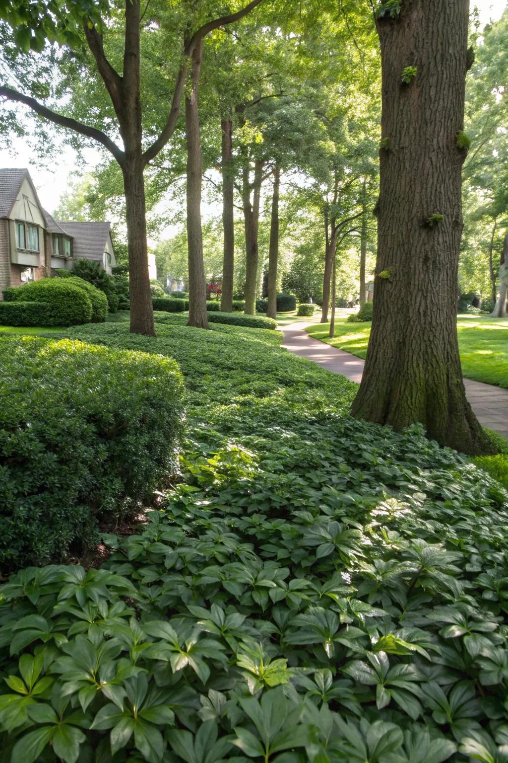 Pachysandra offering lush and reliable ground coverage in shaded areas.