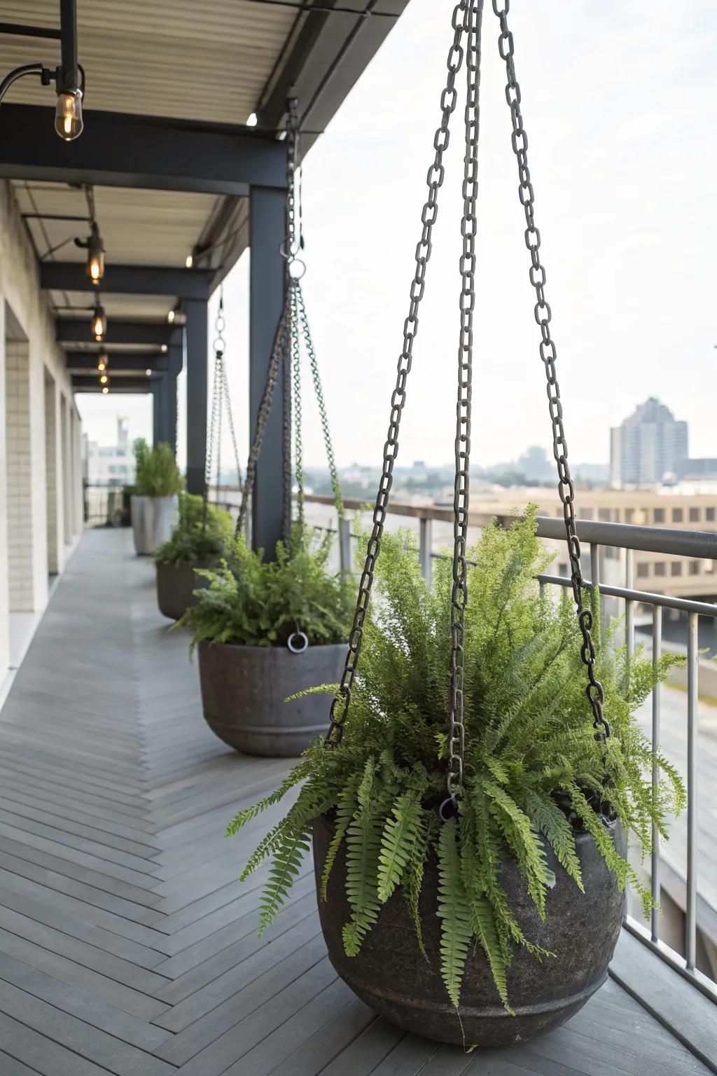 Chain links provide strong support and an industrial touch for heavy planters.