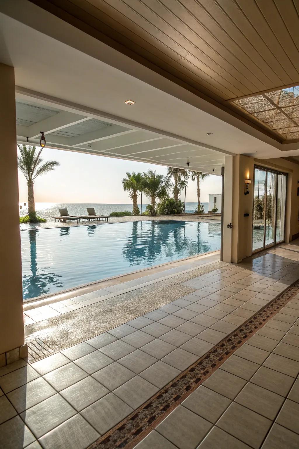 Achieve a seamless indoor-outdoor flow with matching flooring.