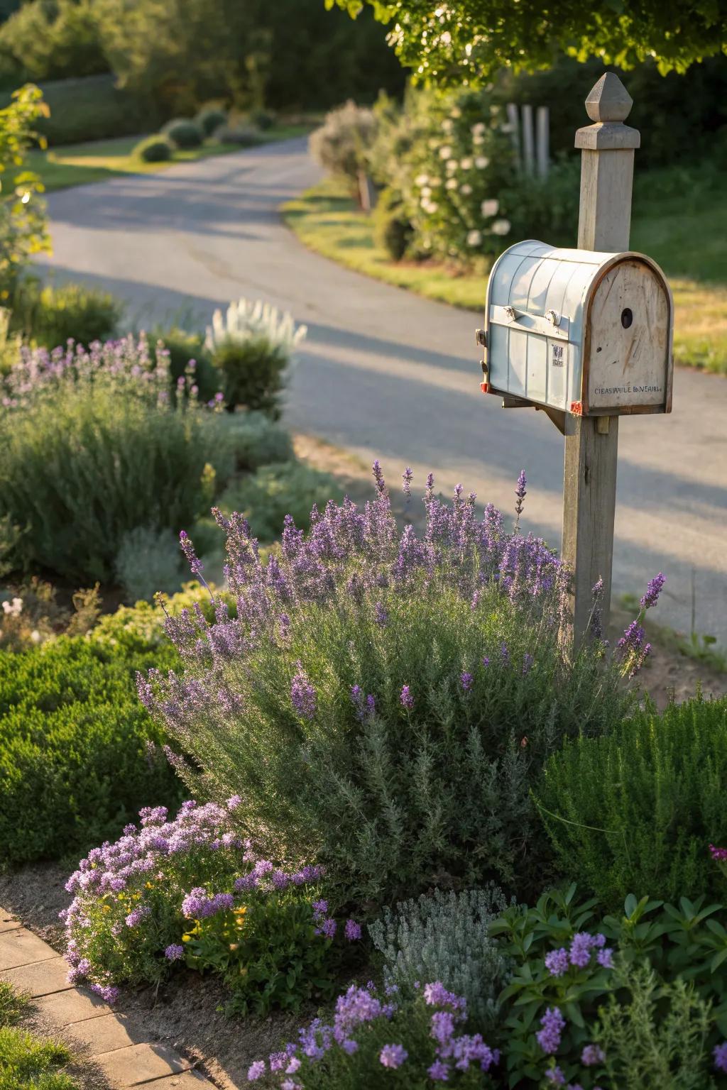Herb gardens provide fragrance and functionality around your mailbox.