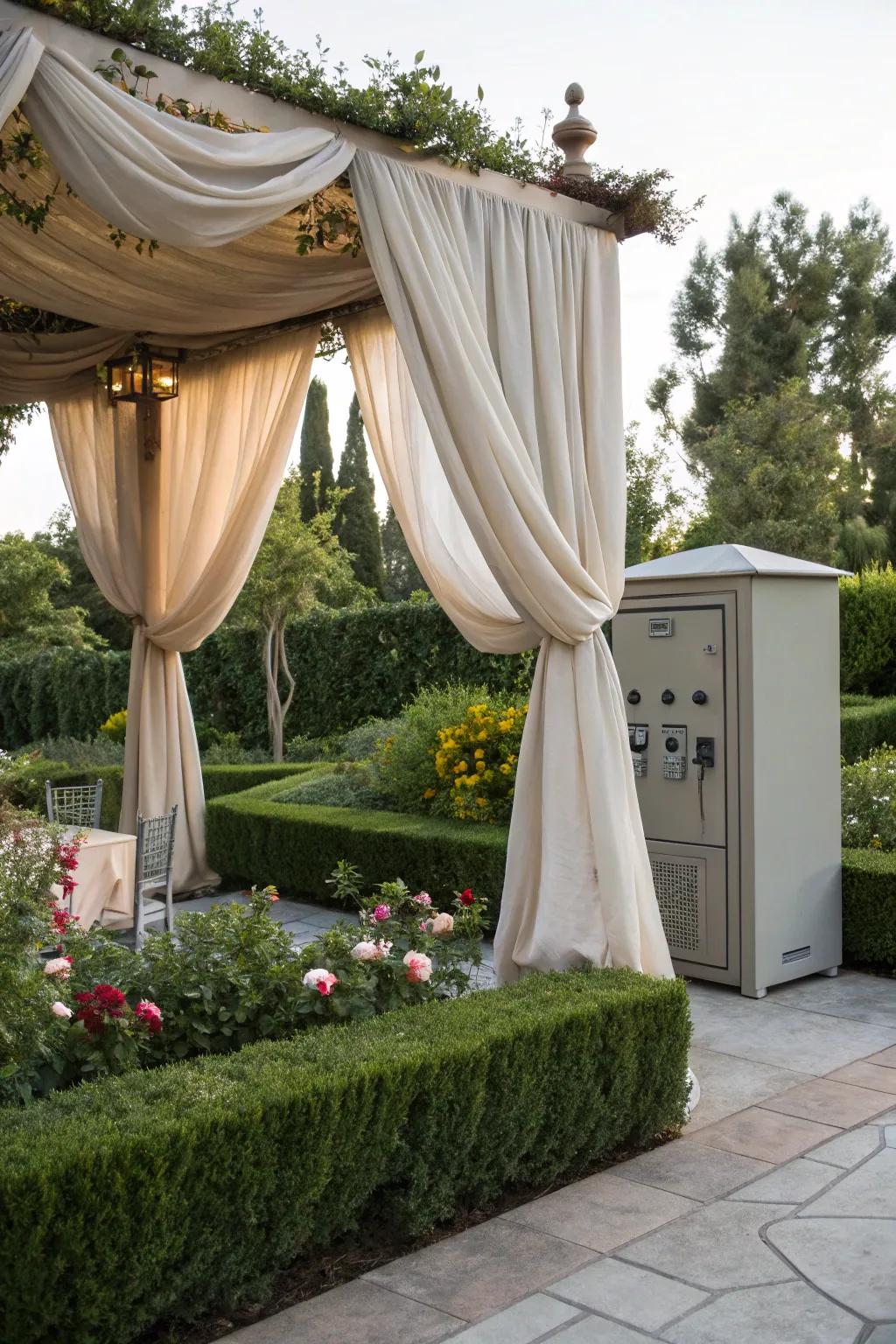 A fabric canopy adds elegance while concealing your panel.