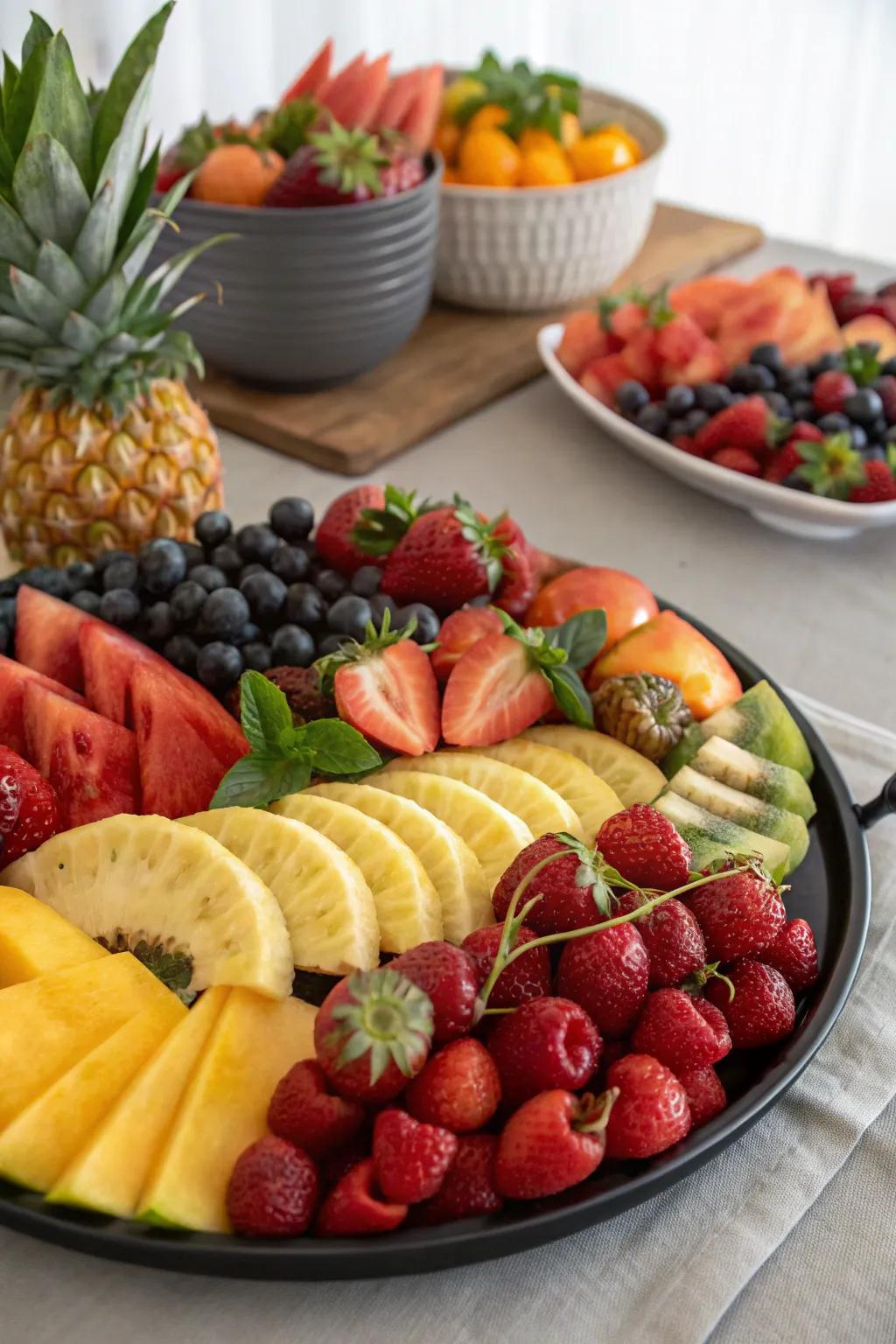 Seasonal fruit platters add color and freshness to your gathering.