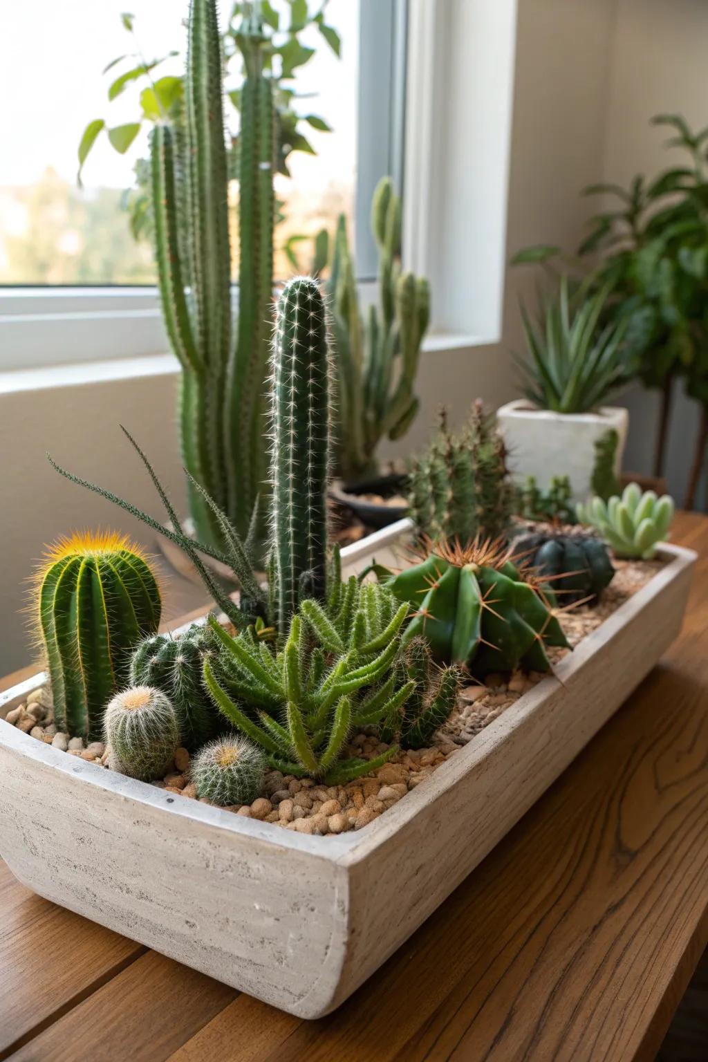 A stylish and low-maintenance cactus display.