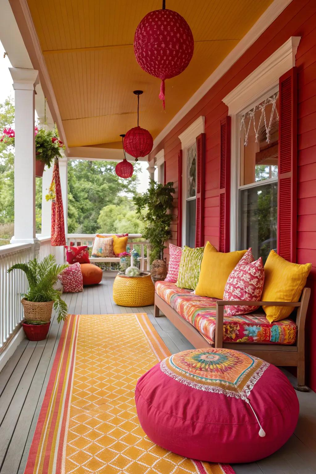 Bold color accents add vibrancy and energy to your porch.