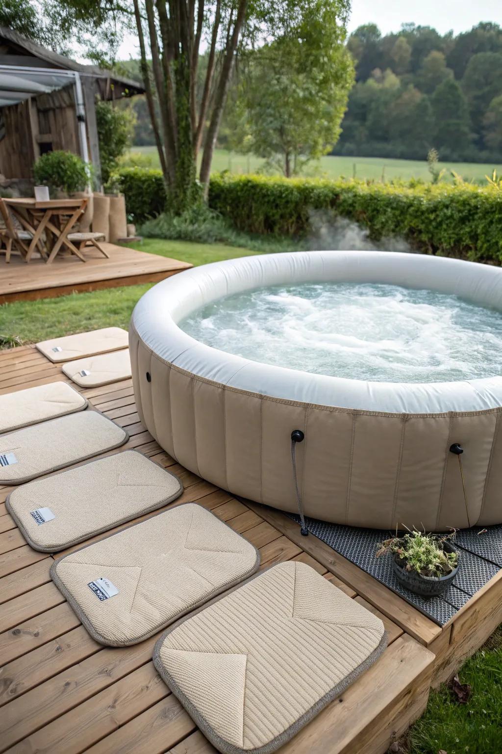Go green with eco-friendly mats around your hot tub.