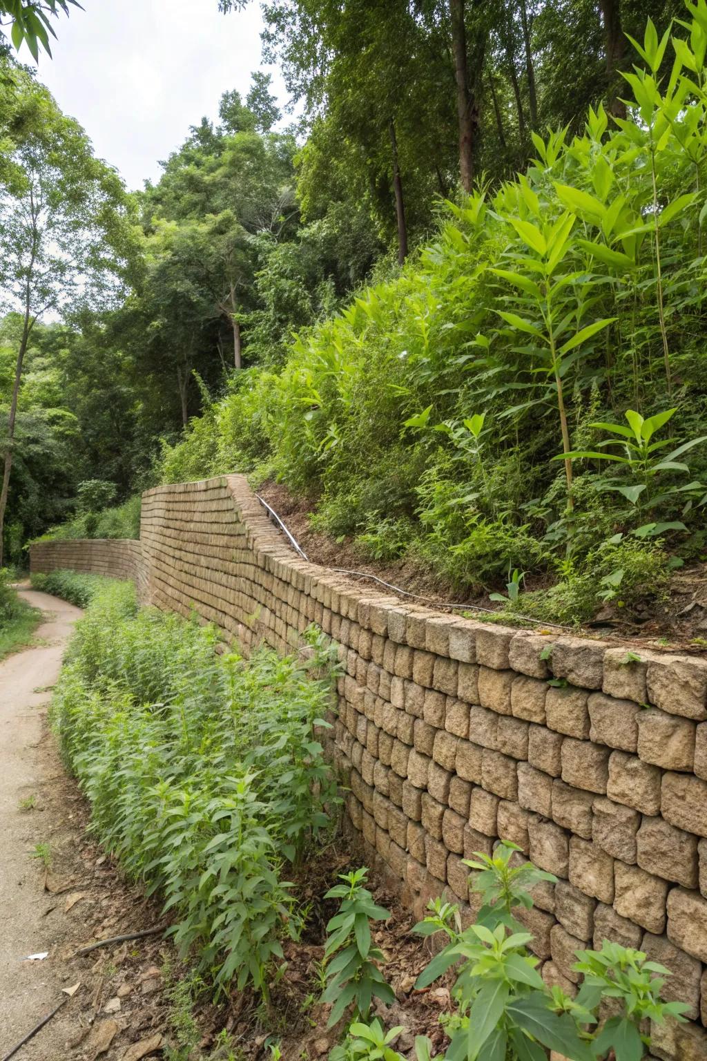 An eco-friendly retaining wall that supports local wildlife and blends with the environment.