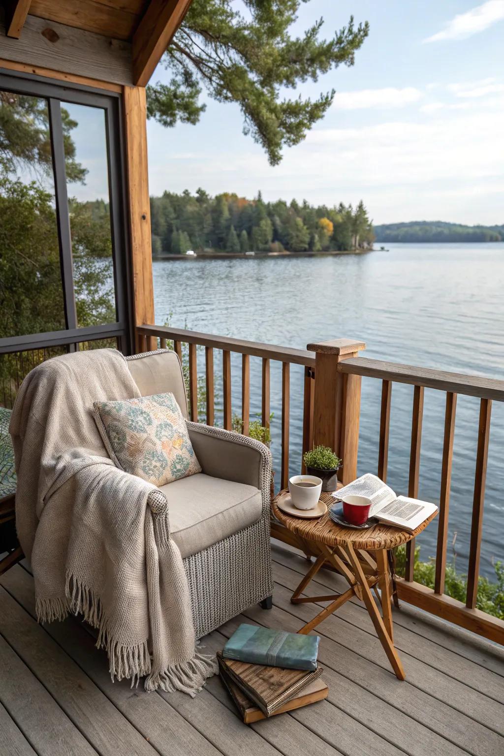 A cozy nook on the deck, perfect for reading and relaxation.