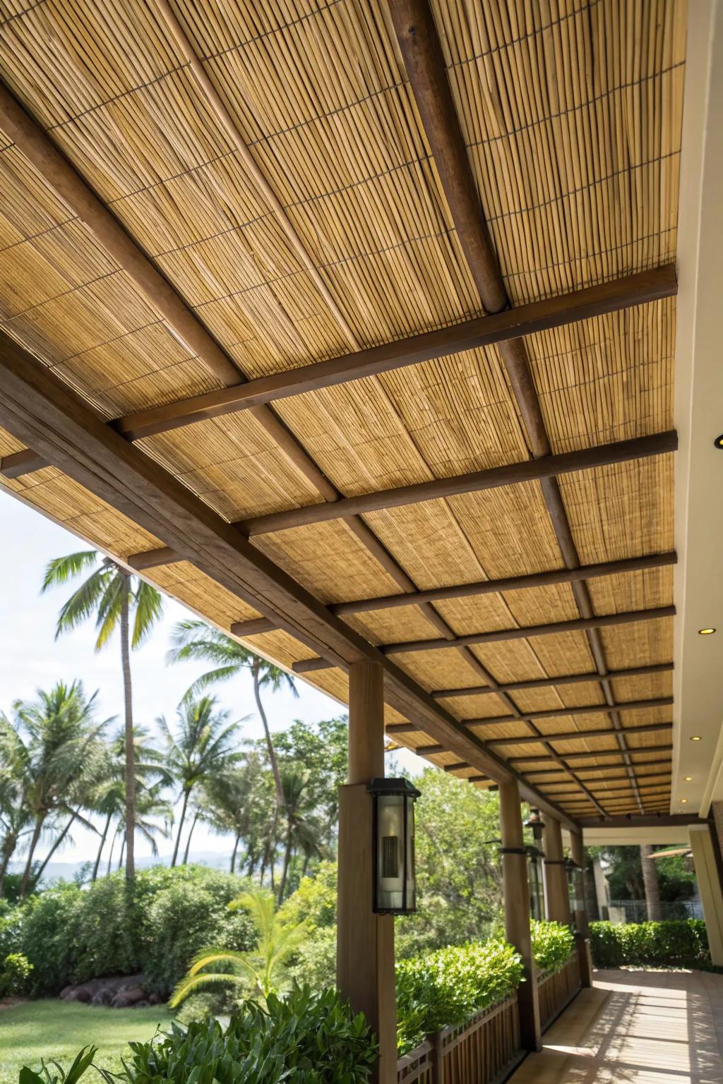 Bamboo ceilings bring a tropical vibe to your lanai.