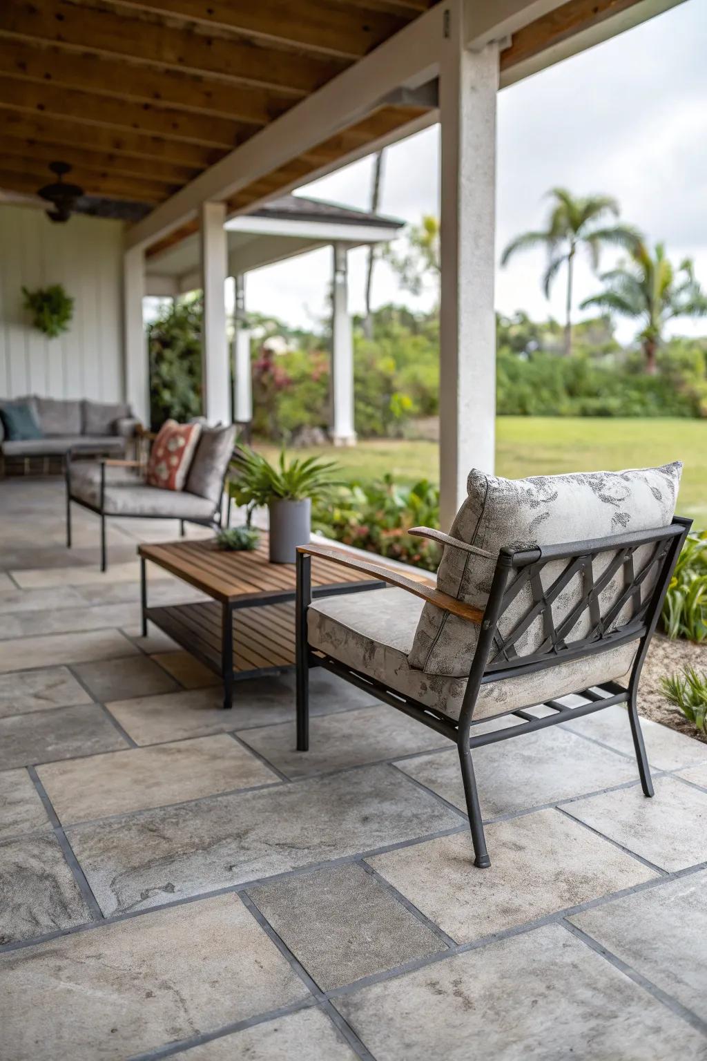 Embrace industrial chic with weathered cement-look tiles.