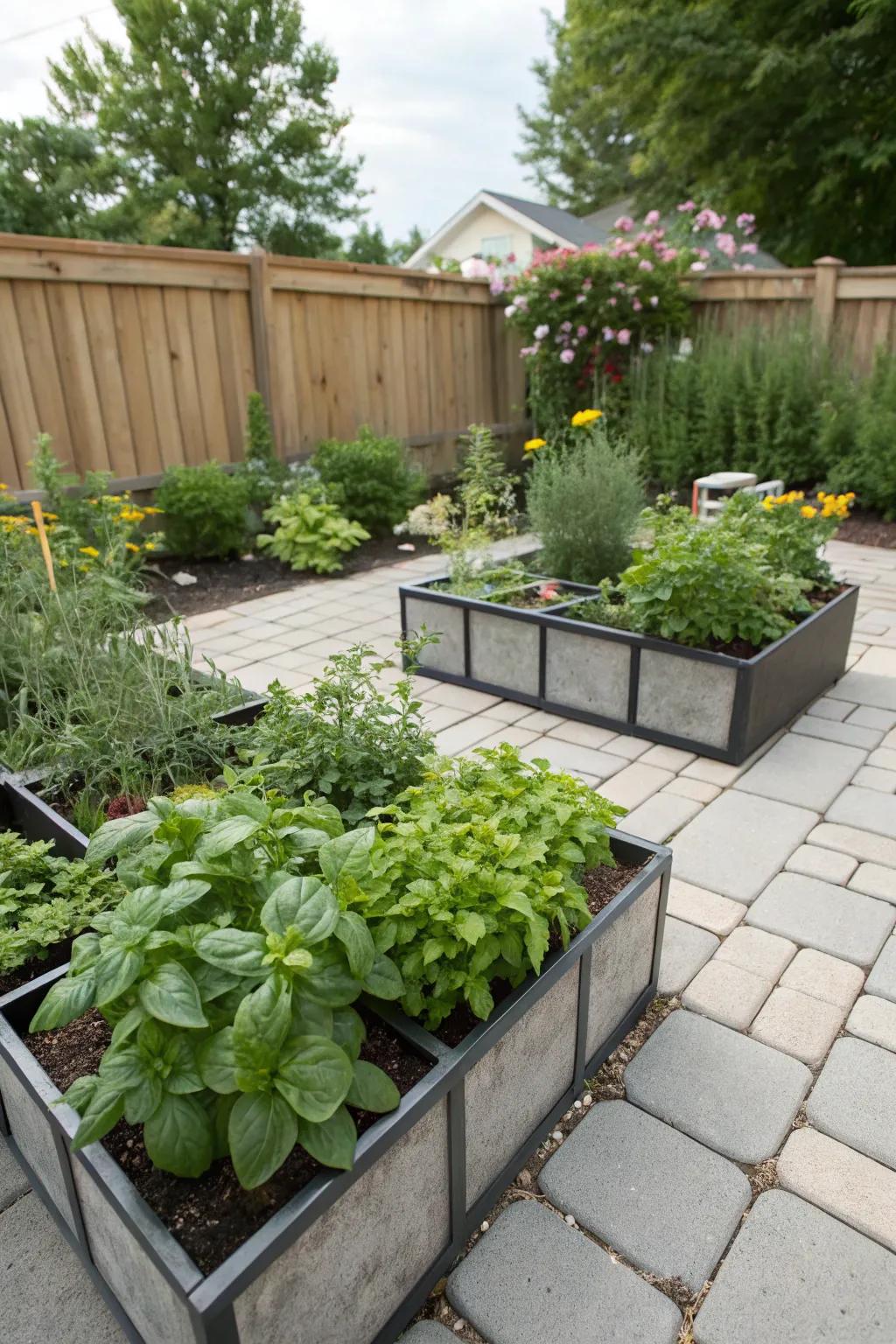 An herb garden adds functionality and freshness to your patio.