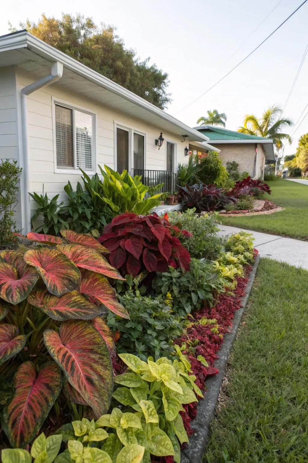 Bold foliage serves as a striking visual element.