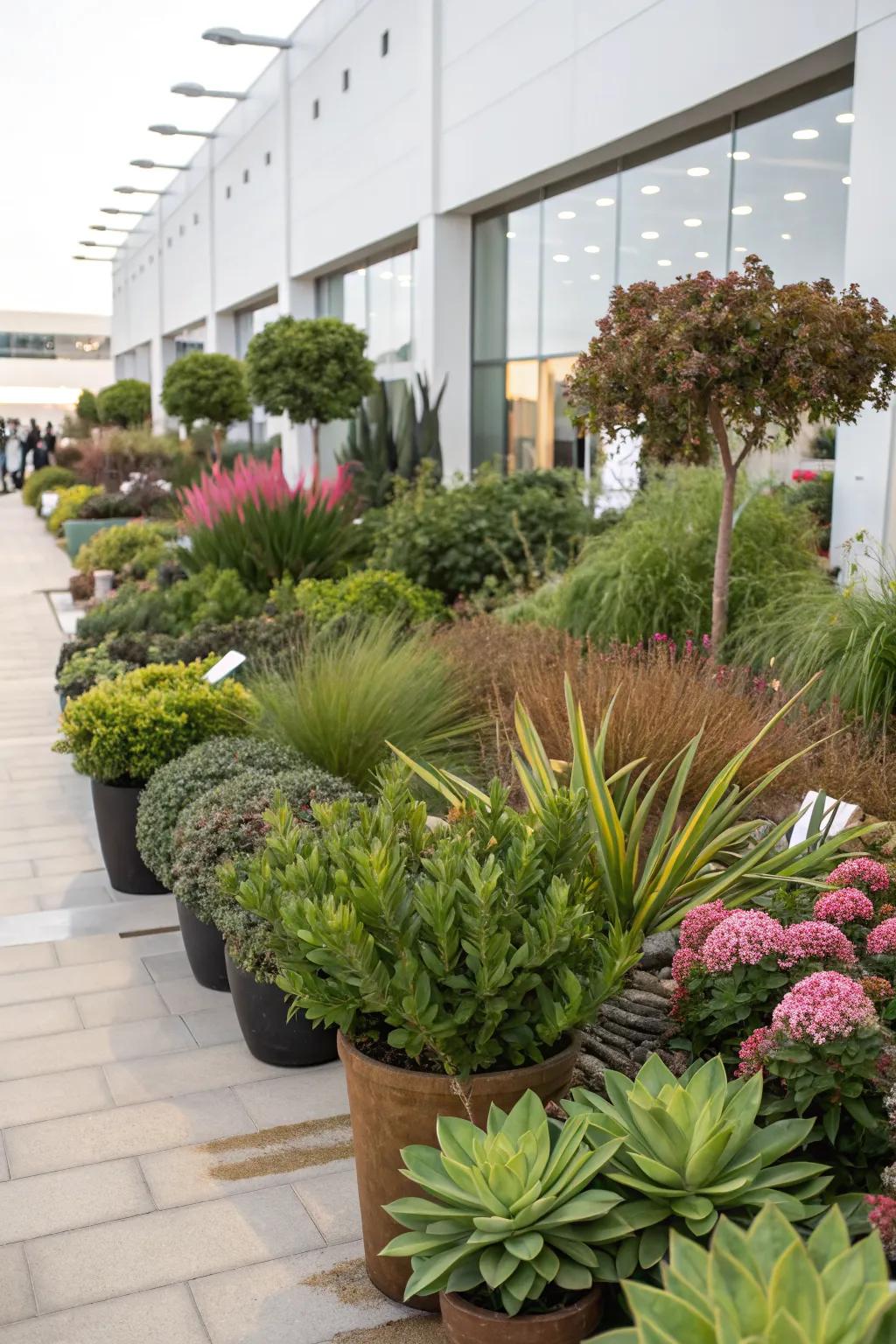 Textured plantings add depth and interest to the landscape.