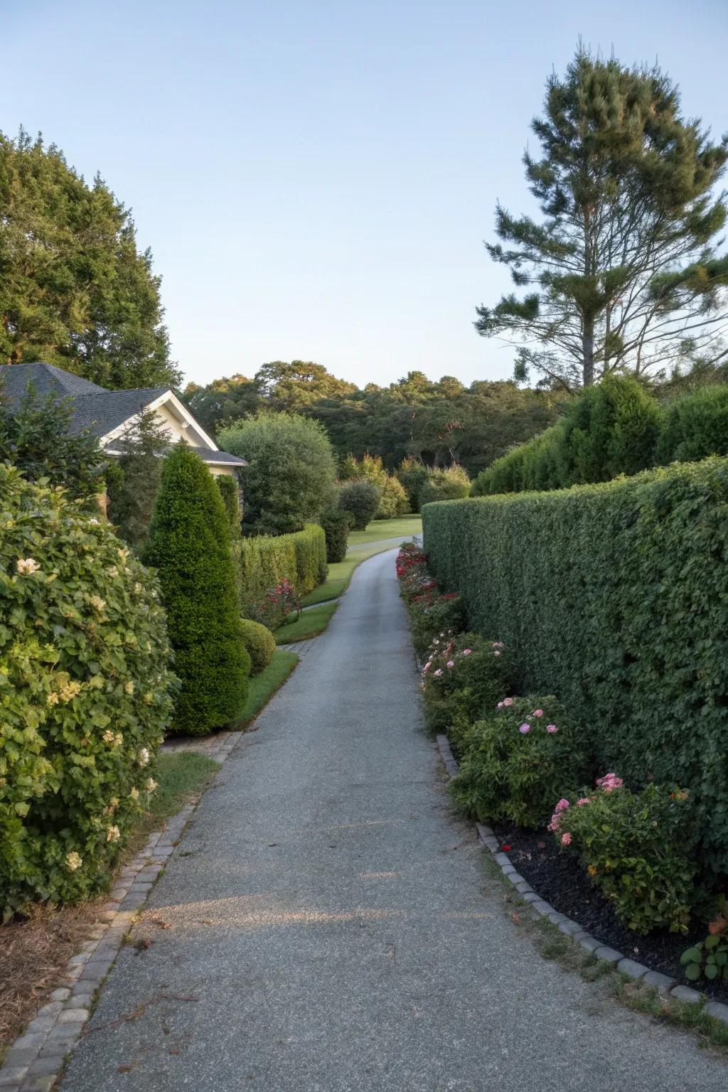 Create living boundaries with hedges and shrubs.