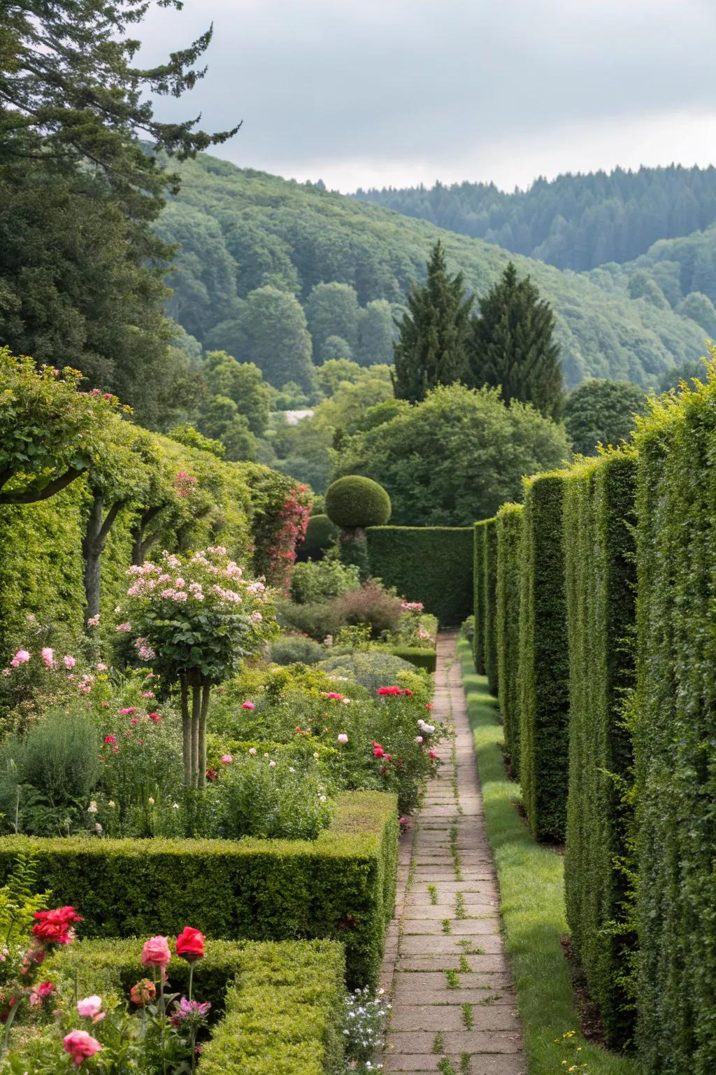 Hedges offer a natural solution for privacy and a lush garden backdrop.