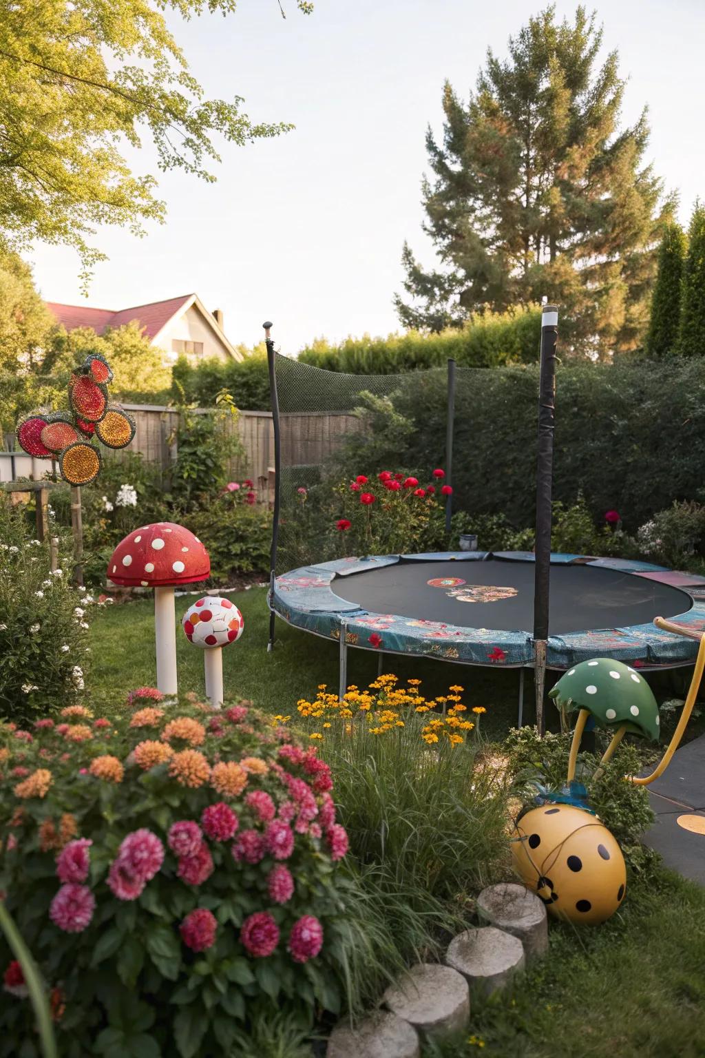 Garden art adds a whimsical and playful touch.