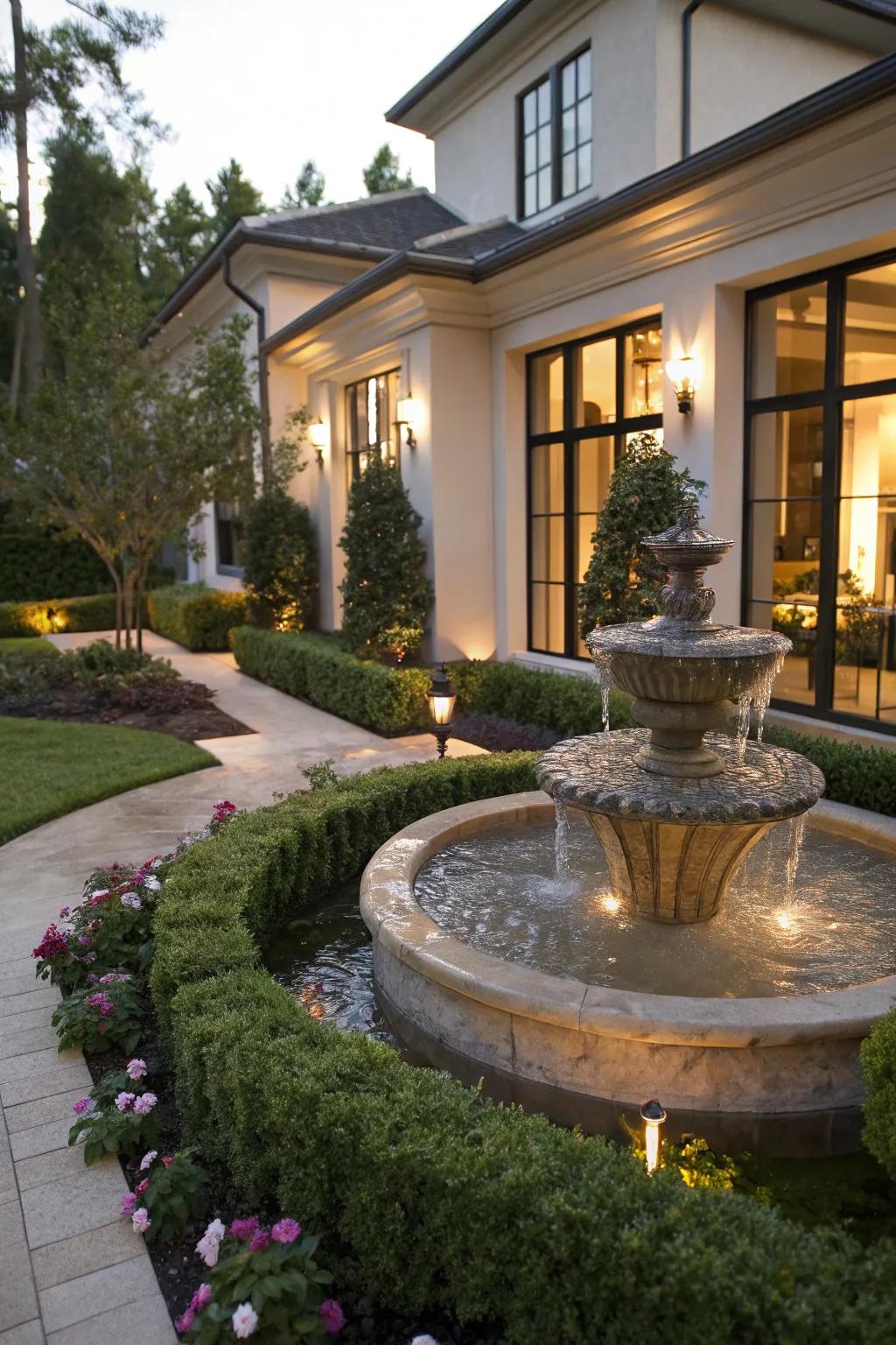 A water feature adds serenity and elegance.
