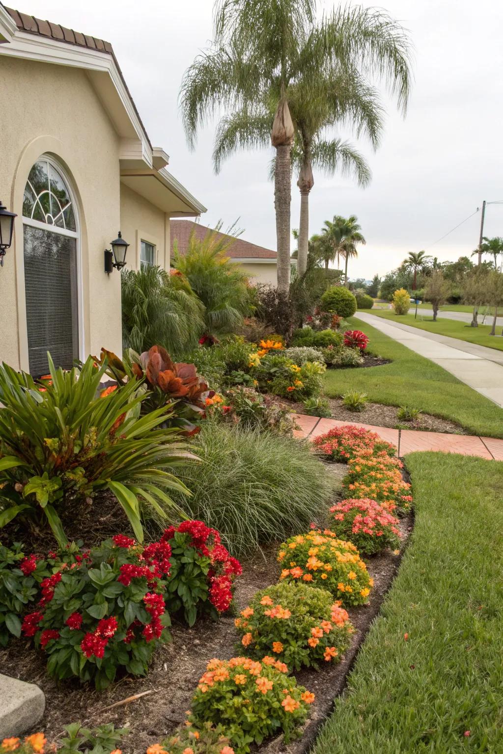 Seasonal plants keep the yard dynamic and fresh.
