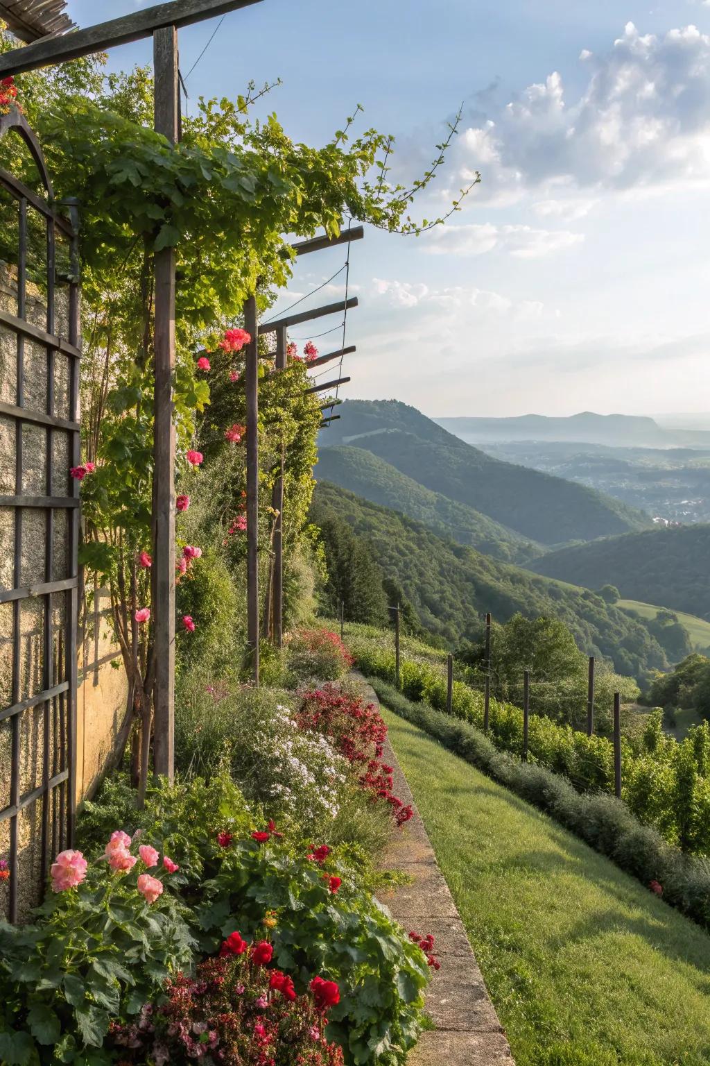 Vertical gardens add height and visual interest to slopes.