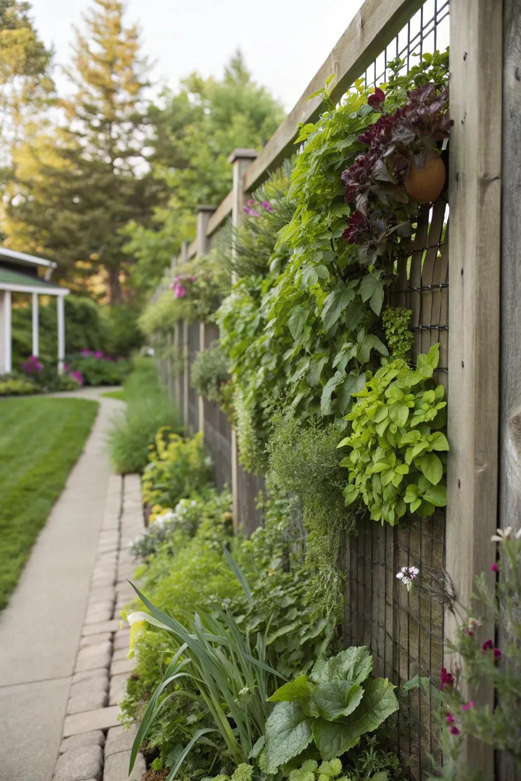 A living wall with herbs provides both beauty and functionality.