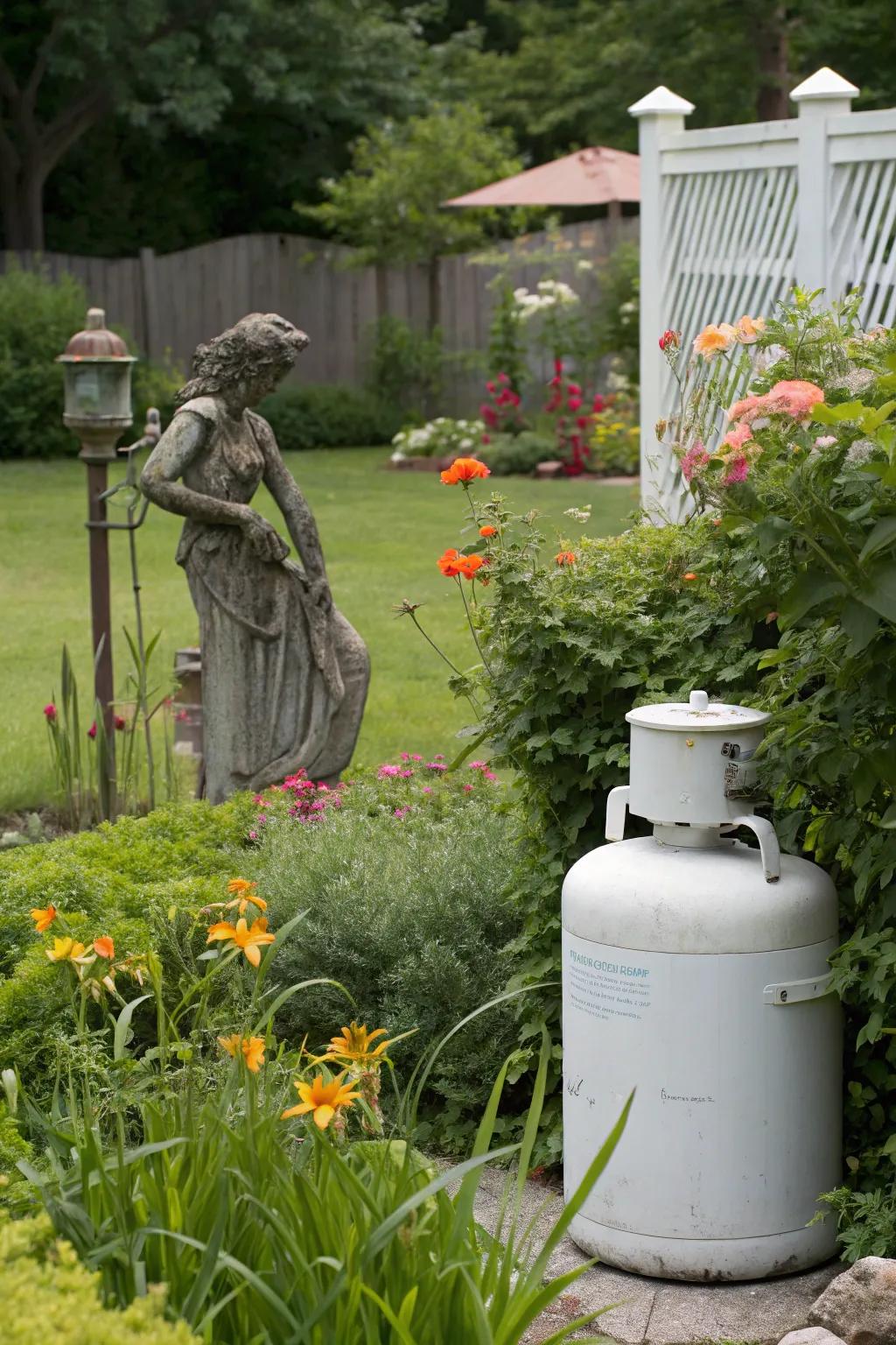 Artistic sculptures can distract the eye and creatively conceal your tank.
