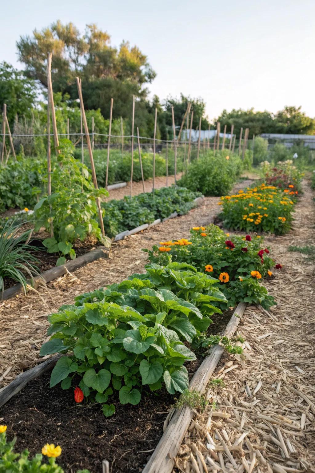 Eco-friendly garden design using mulch.