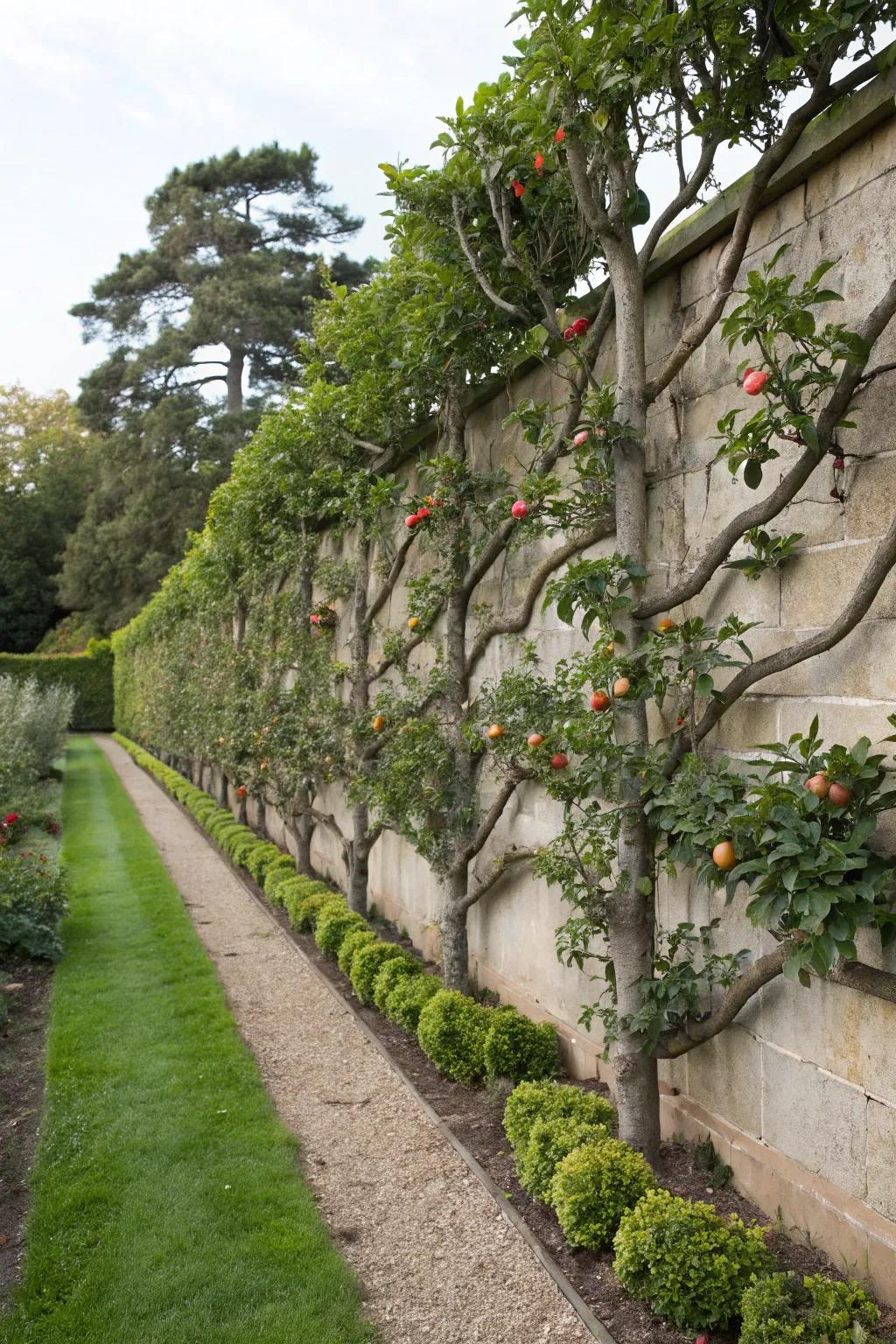 Turn walls into works of art with espaliered fruit trees.