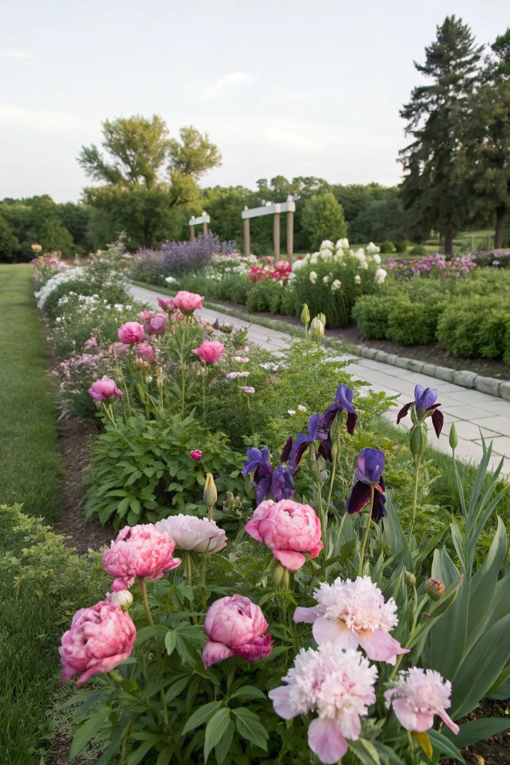 A striking garden with peonies and bold companion plants.