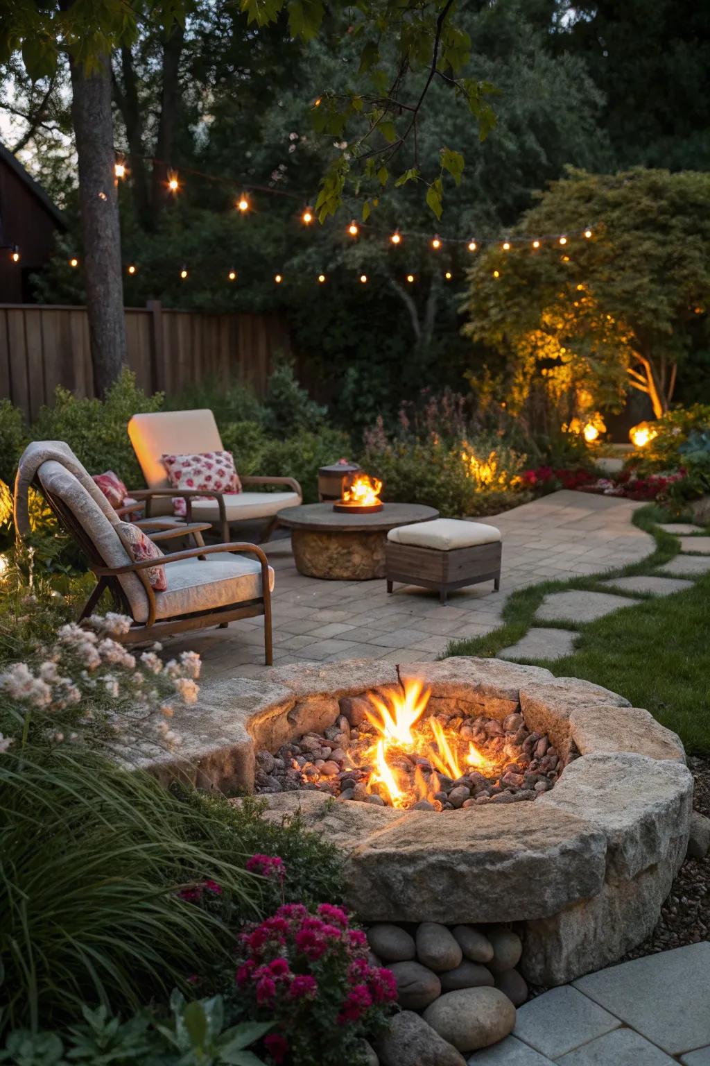 A cozy rock fire pit for warm gatherings