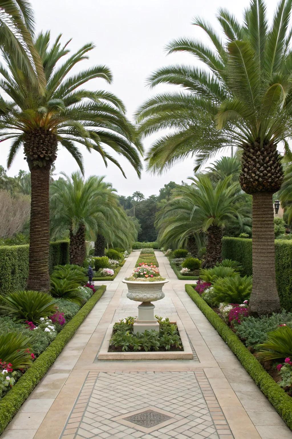 Use sago palms for symmetrical garden designs that captivate.