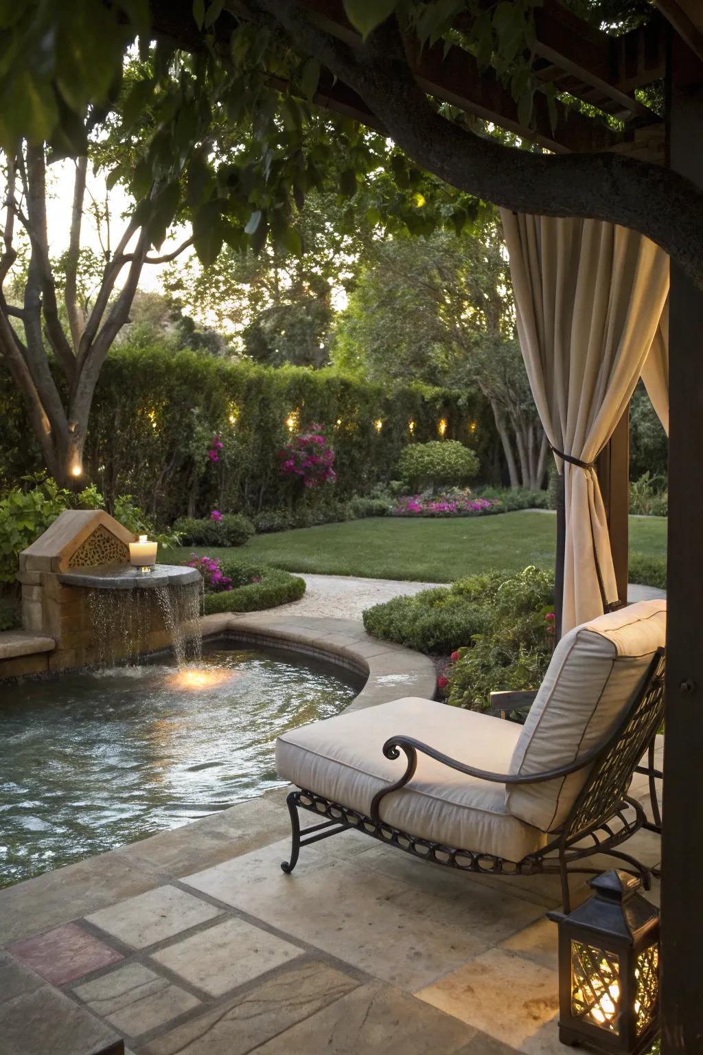 A meditation corner provides a personal sanctuary.