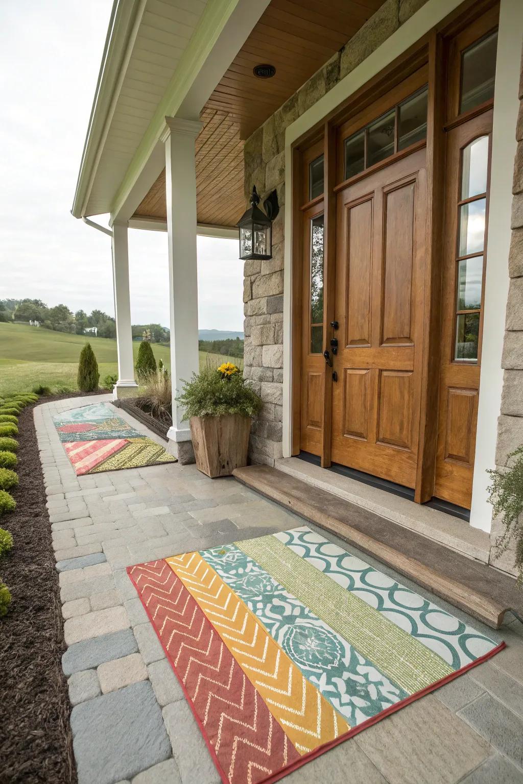 Layered doormats create an inviting entry.