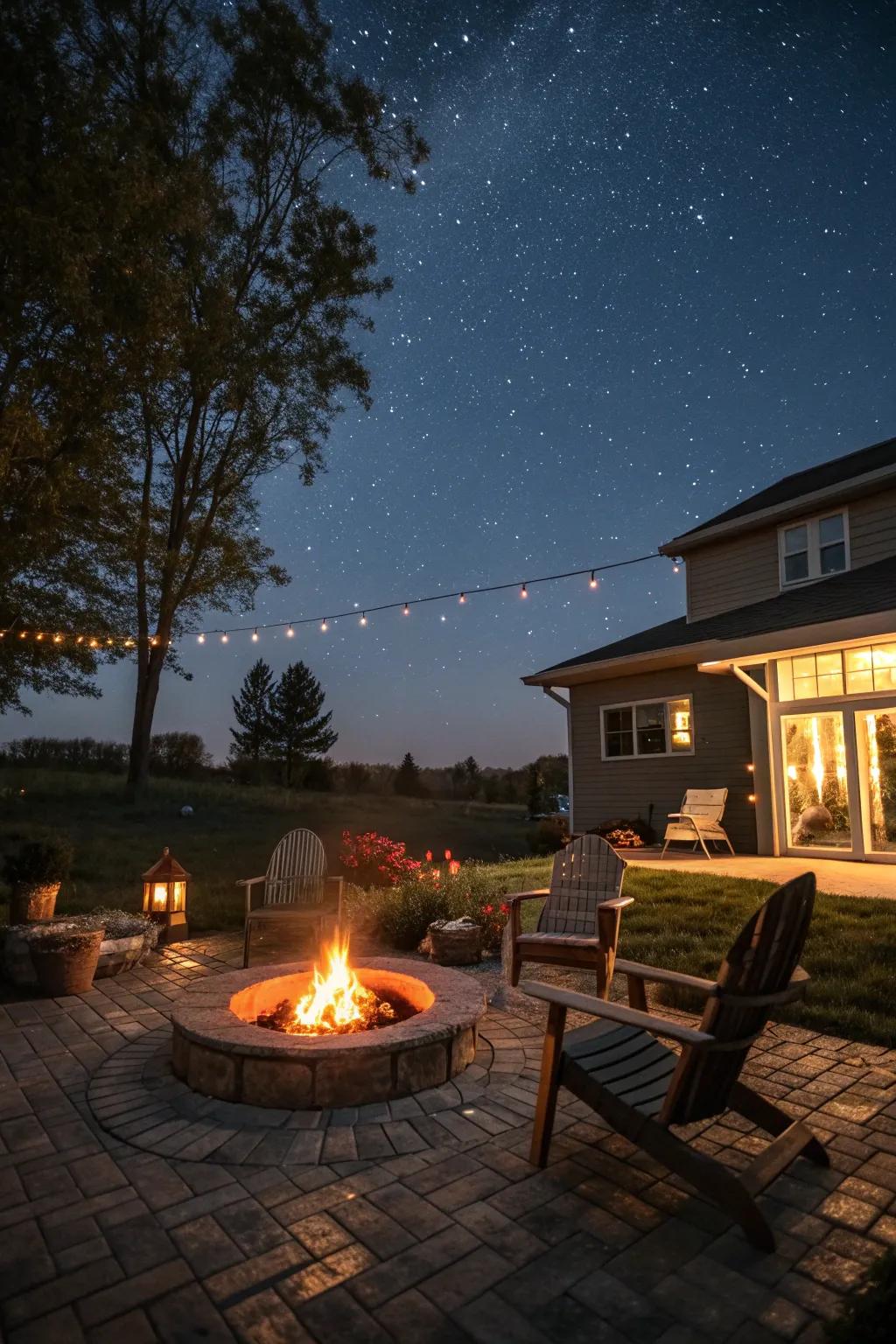 Enjoy starry nights by a cozy front yard campfire.