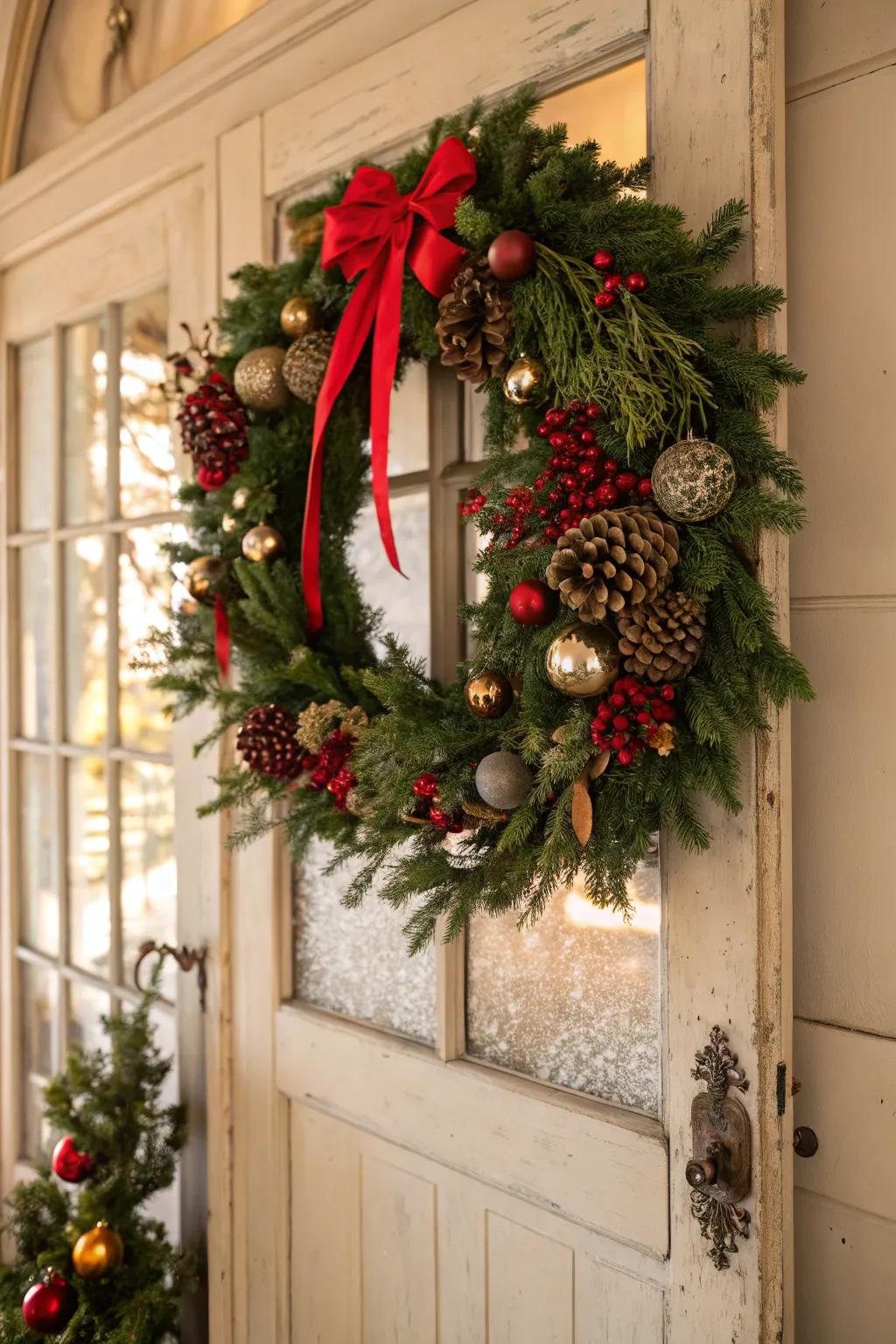 Antique ornaments bring vintage charm to this festive wreath.