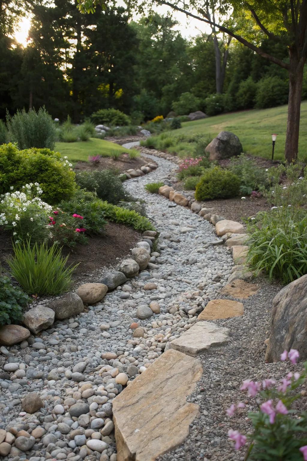 Surprise with the unique charm of a dry stream bed.