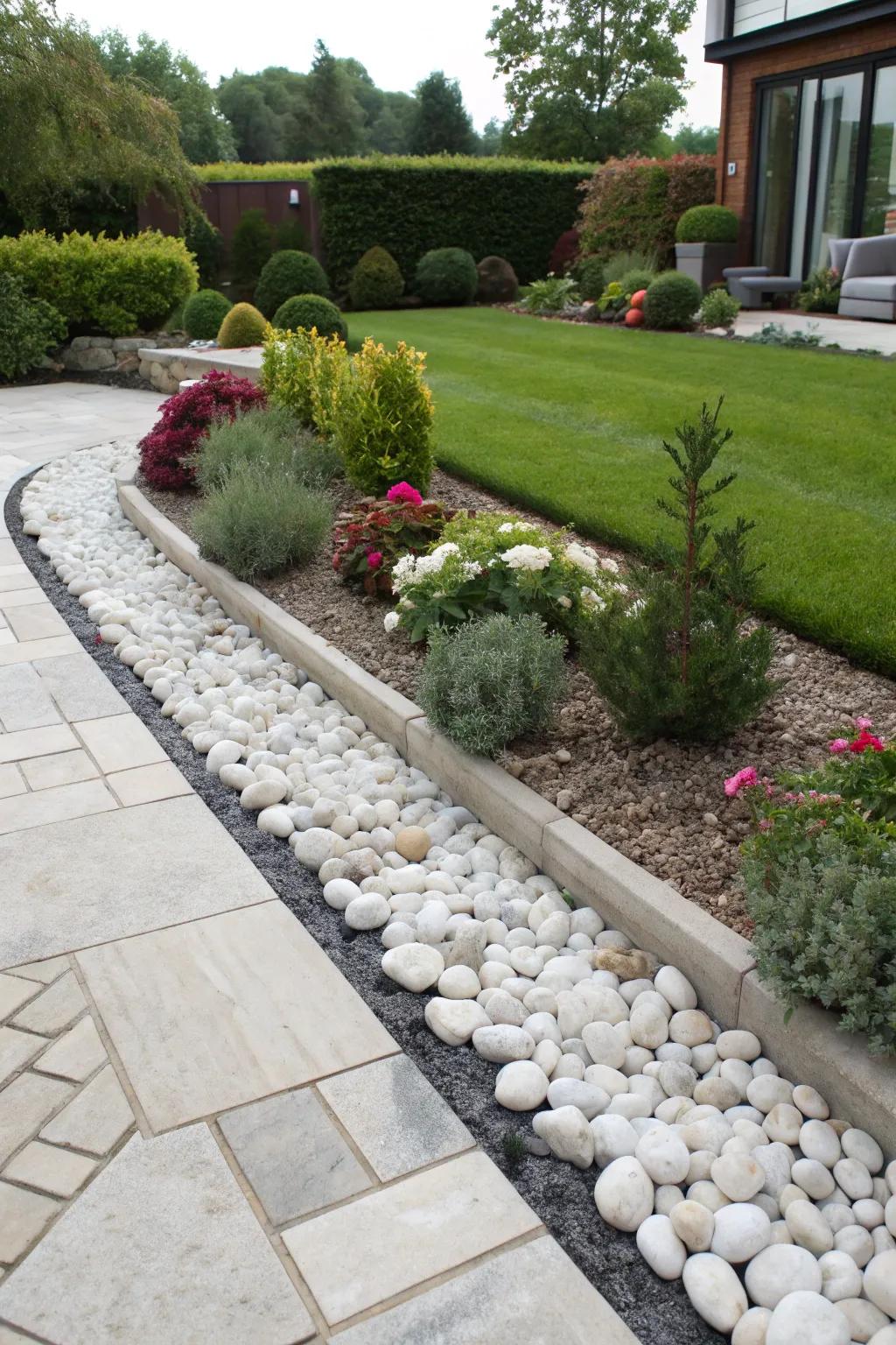 Double edging with contrasting materials enhances garden style.