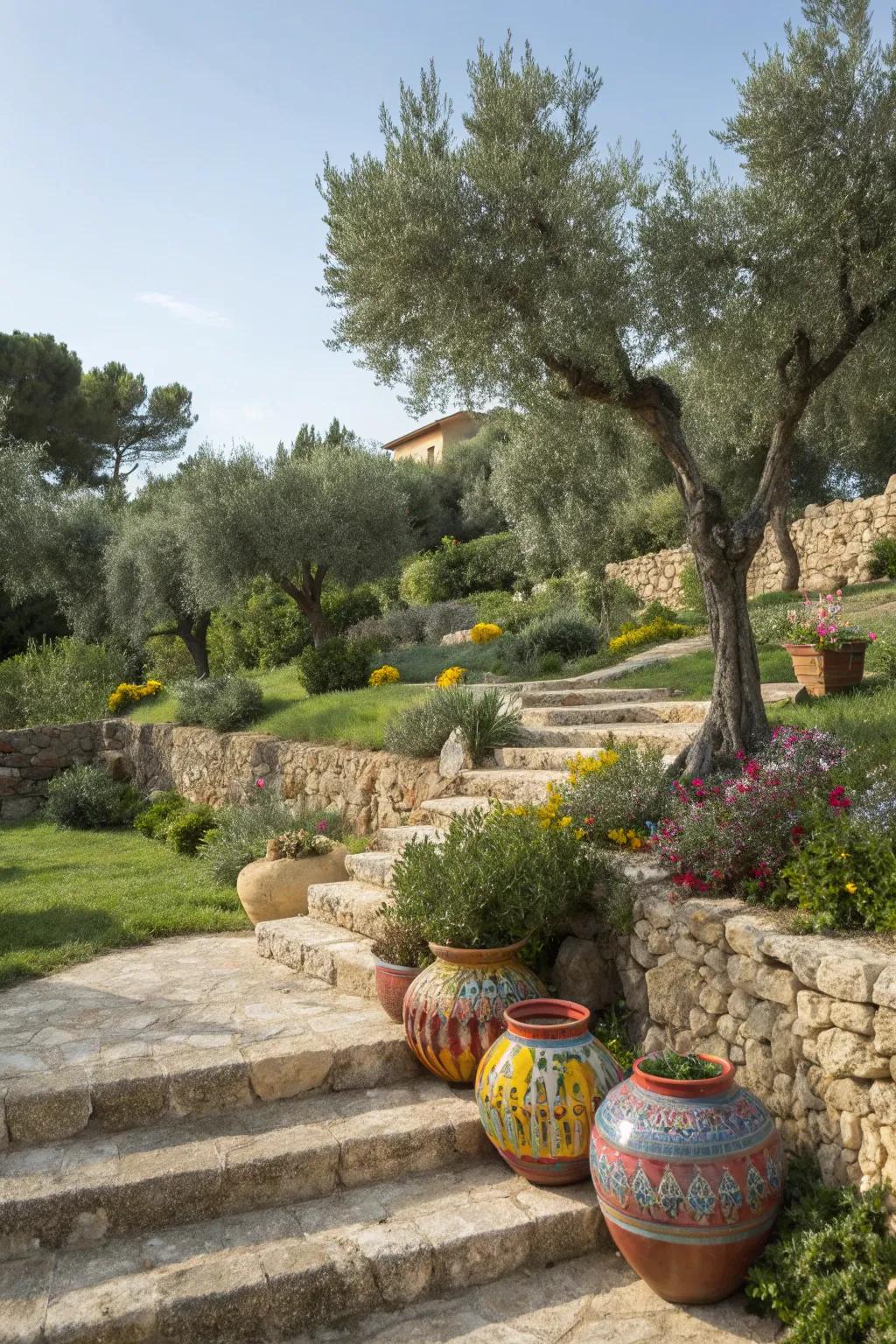 Capture Mediterranean warmth with limestone terraces.