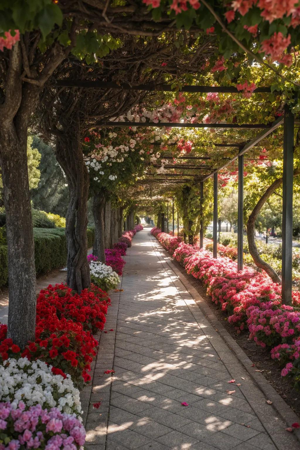Wax begonias add bright color to shaded walkways.