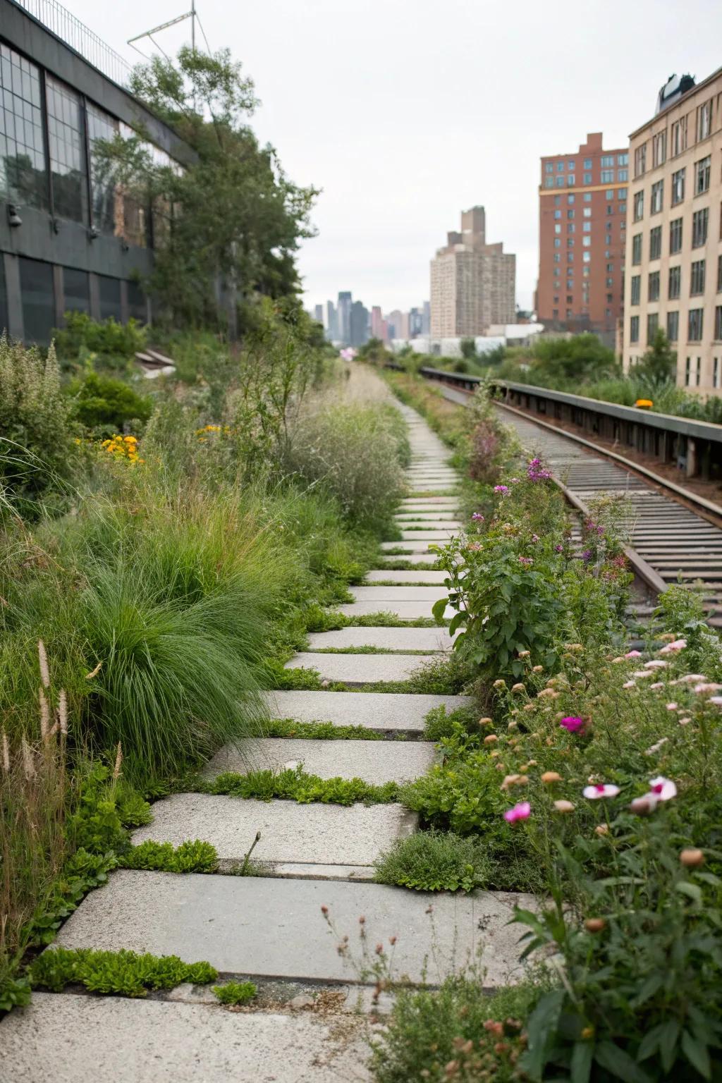 A stepping path guides foot traffic and adds charm to your hellstrip.