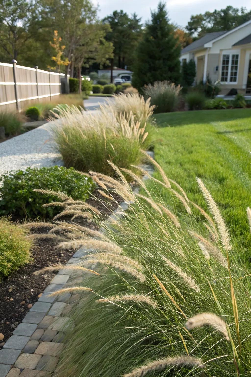 Ornamental grasses offer movement and elegance.