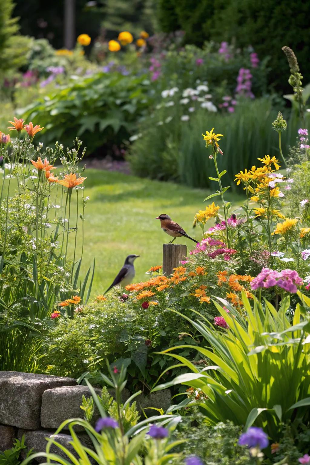 Natural pest control with birds and insects keeps gardens healthy.