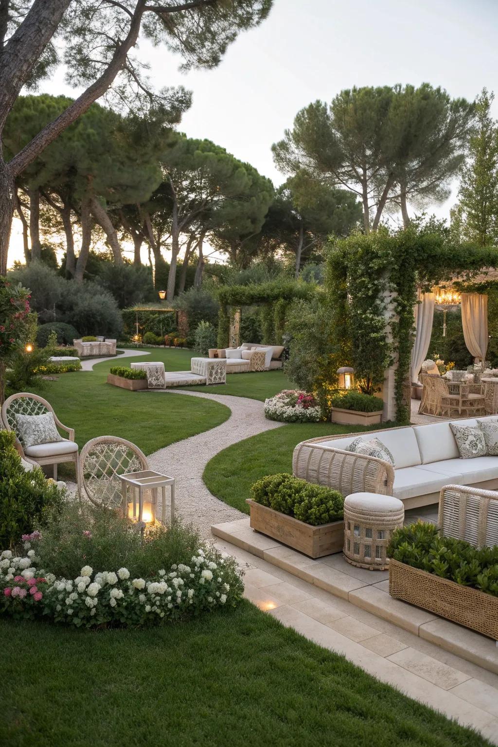Bespoke furniture adding comfort and style to a luxurious garden.