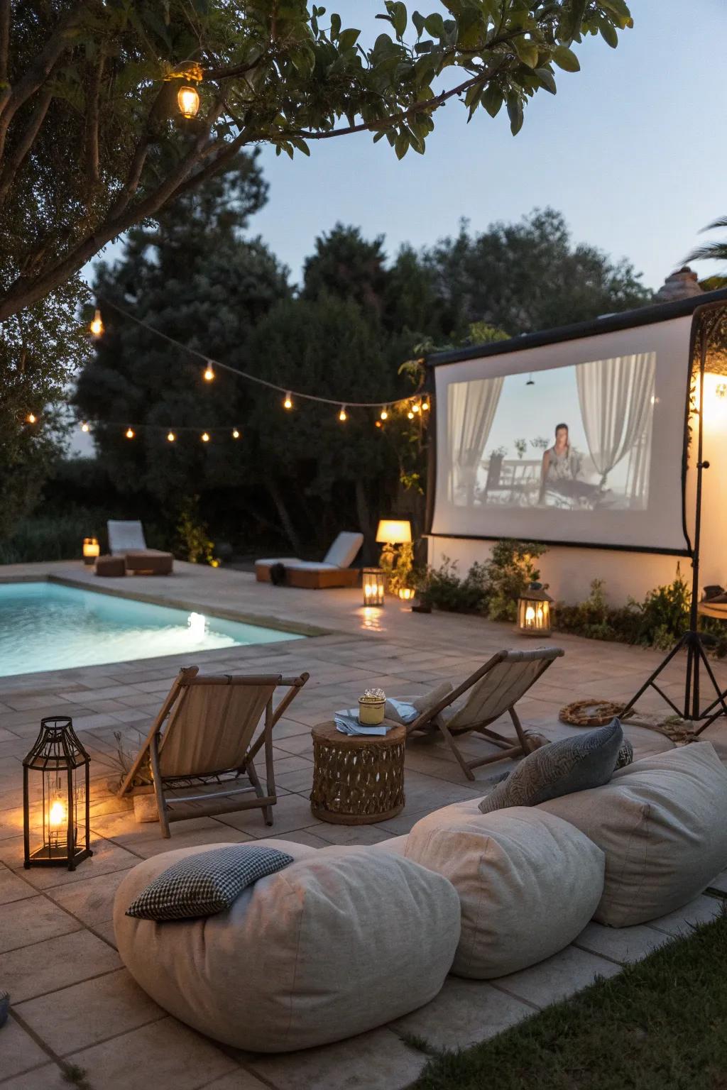 An outdoor movie night offers a relaxing entertainment option.