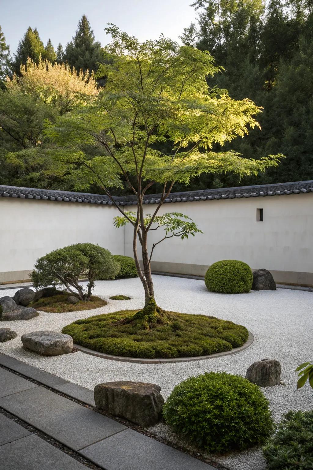 A single maple tree becomes the elegant centerpiece in a minimalist landscape.