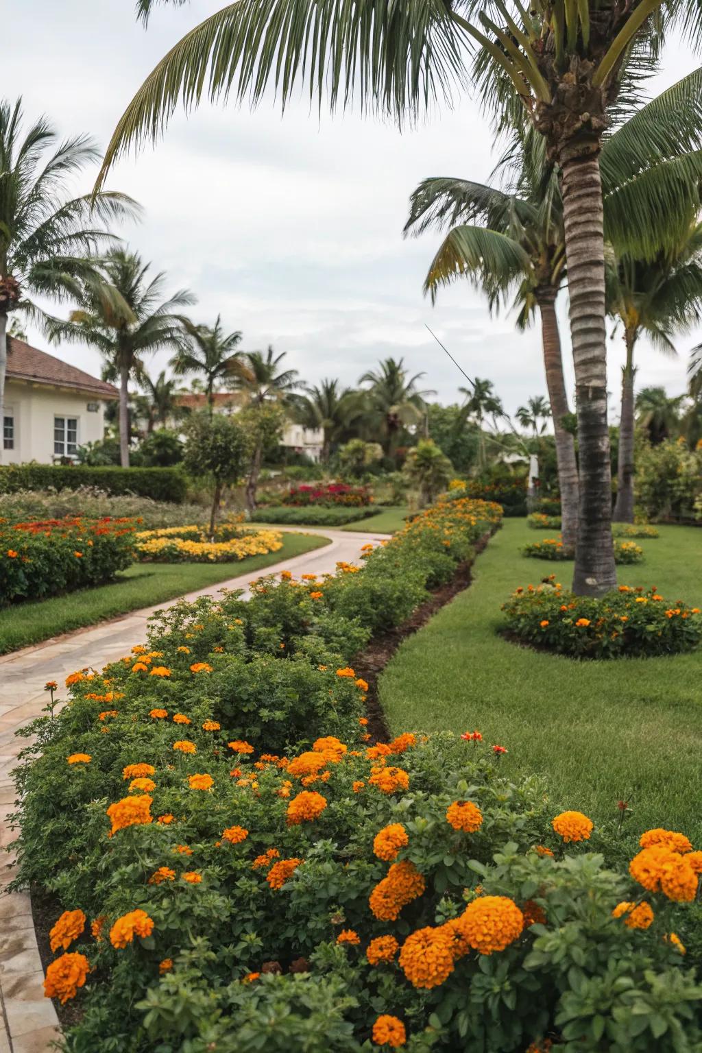 Lush tropical marigold oasis.