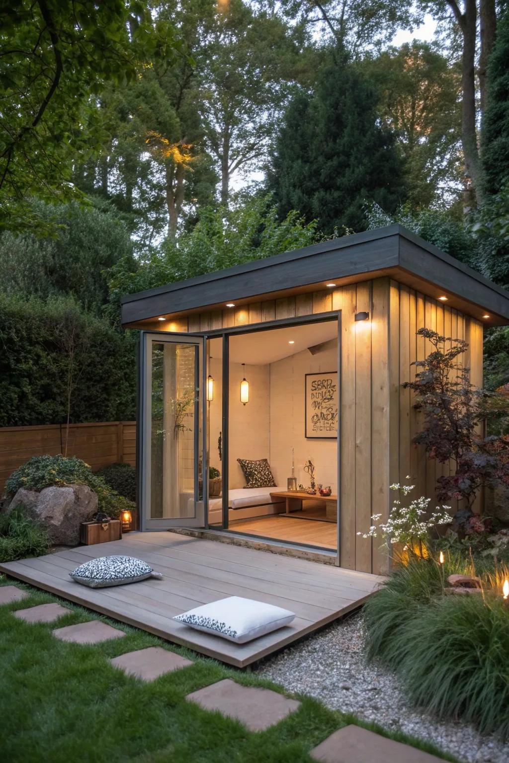 A soundproof meditation shed offering ultimate peace and quiet.
