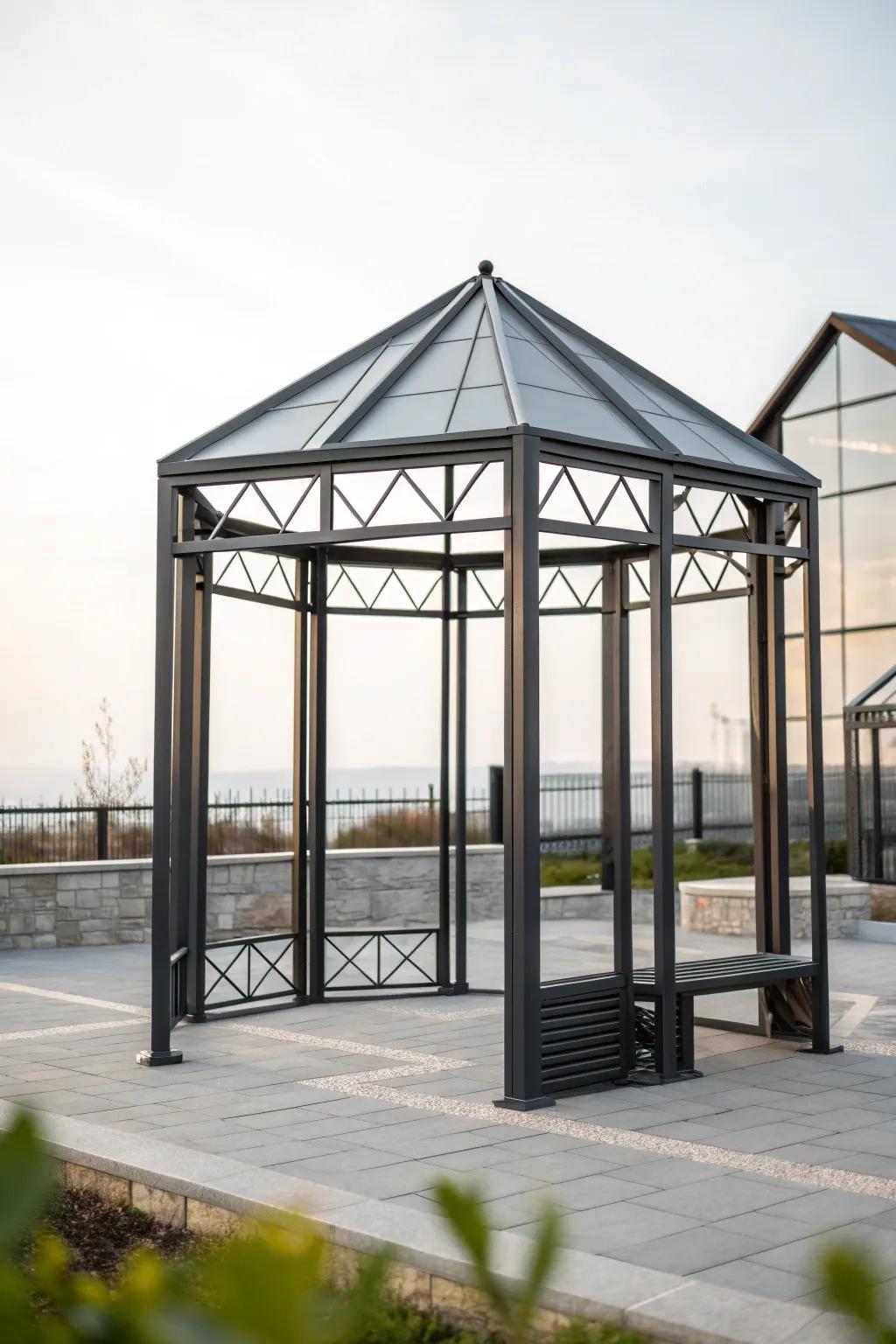 Geometric gazebos provide a modern and elegant touch.