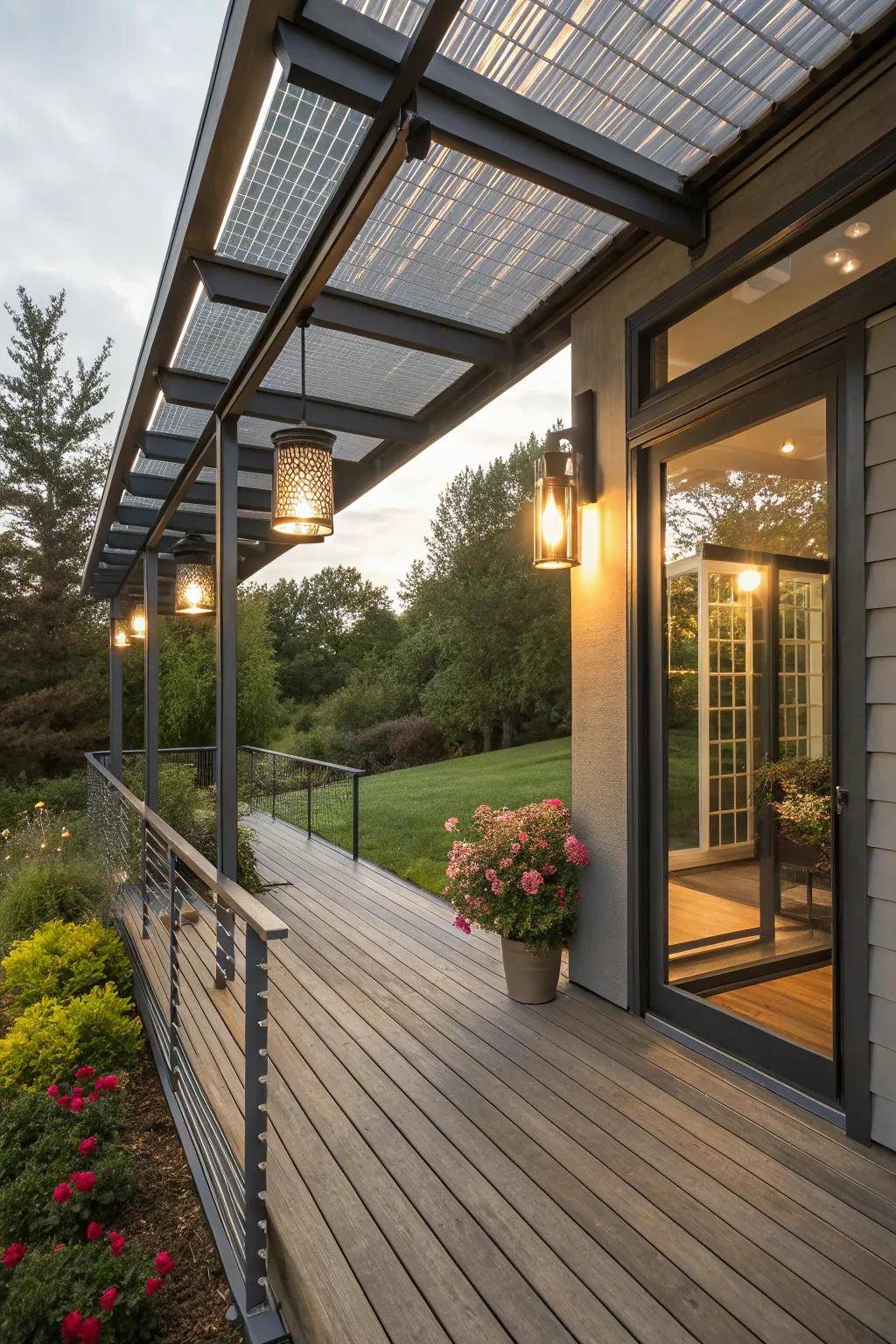 An eco-friendly metal porch with a sustainable focus.
