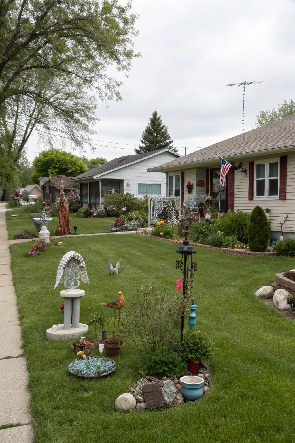 Outdoor art adds a personal and stylish touch to this Midwest front yard.