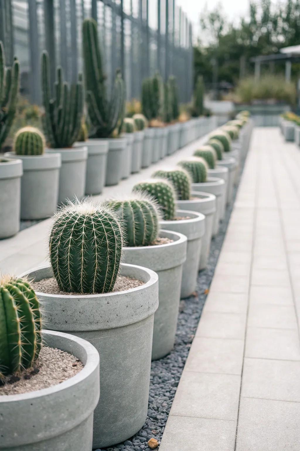 Minimalist pots highlighting the natural beauty of cacti.