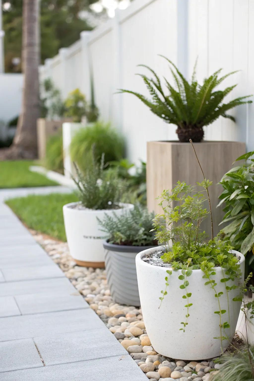 Container plants adding style and flexibility.